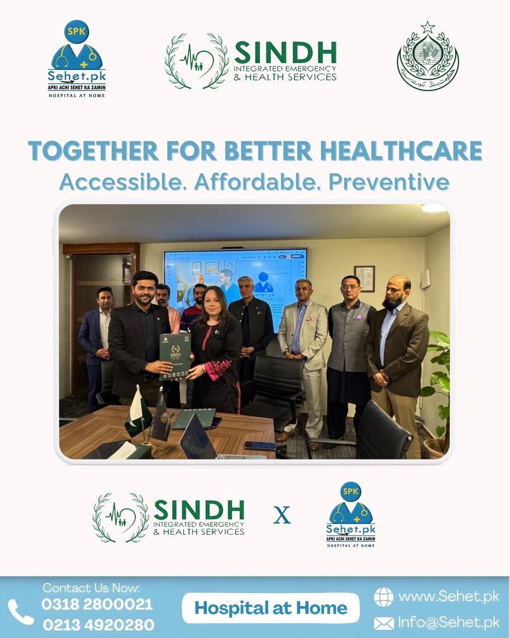 Sehet.pk leadership engaged with SIEHS leadership to strengthen collaboration focused on accessible, affordable, and preventive healthcare. Leaders from both teams shared insights to improve healthcare delivery and build a system that prioritizes people before problems. Together, we move closer to a more inclusive and sustainable healthcare future.

#HealthcareCollaboration #SehetPK #SIEHS1122 #Leadership #PreventiveHealthcare #PublicHealth #HealthcareInnovation #PatientFirst